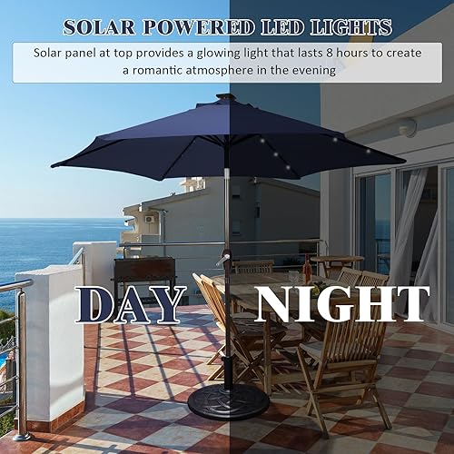 Miniatura 6 de Tangkula Sombrilla de patio con 24 luces LED solares de 10 pies, sombrilla de mercado de mesa con ajuste de inclinación y manivela, sombrilla para