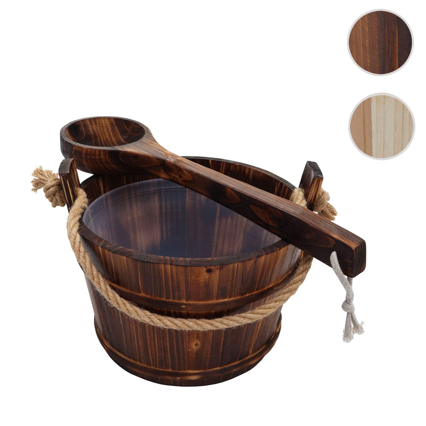Saunakübel mit Einsatz HWC-B26AM, Saunazubehör Saunaeimer Saunakelle Aufguss, Kiefernholz 3,5 L - dunkel-braun
