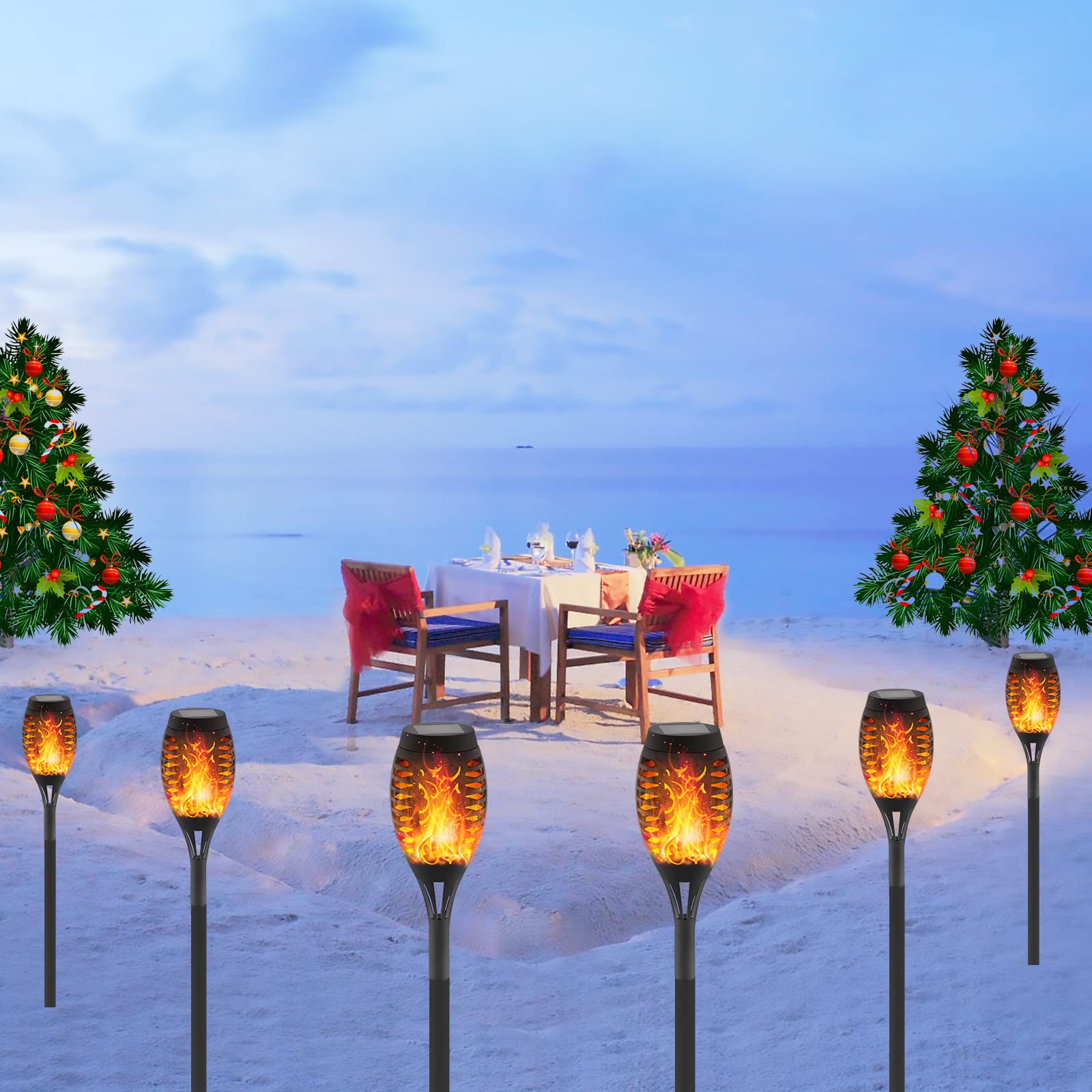 FAISHILAN 8 Pack Solar Flickering Flame Torch,Solar Torch Lights LEDs Waterproof Solar Outdoor Light Christmas Decor Outdoor Lights Torches Dancing Flame for Pathway Yard Dusk to Dawn Halloween