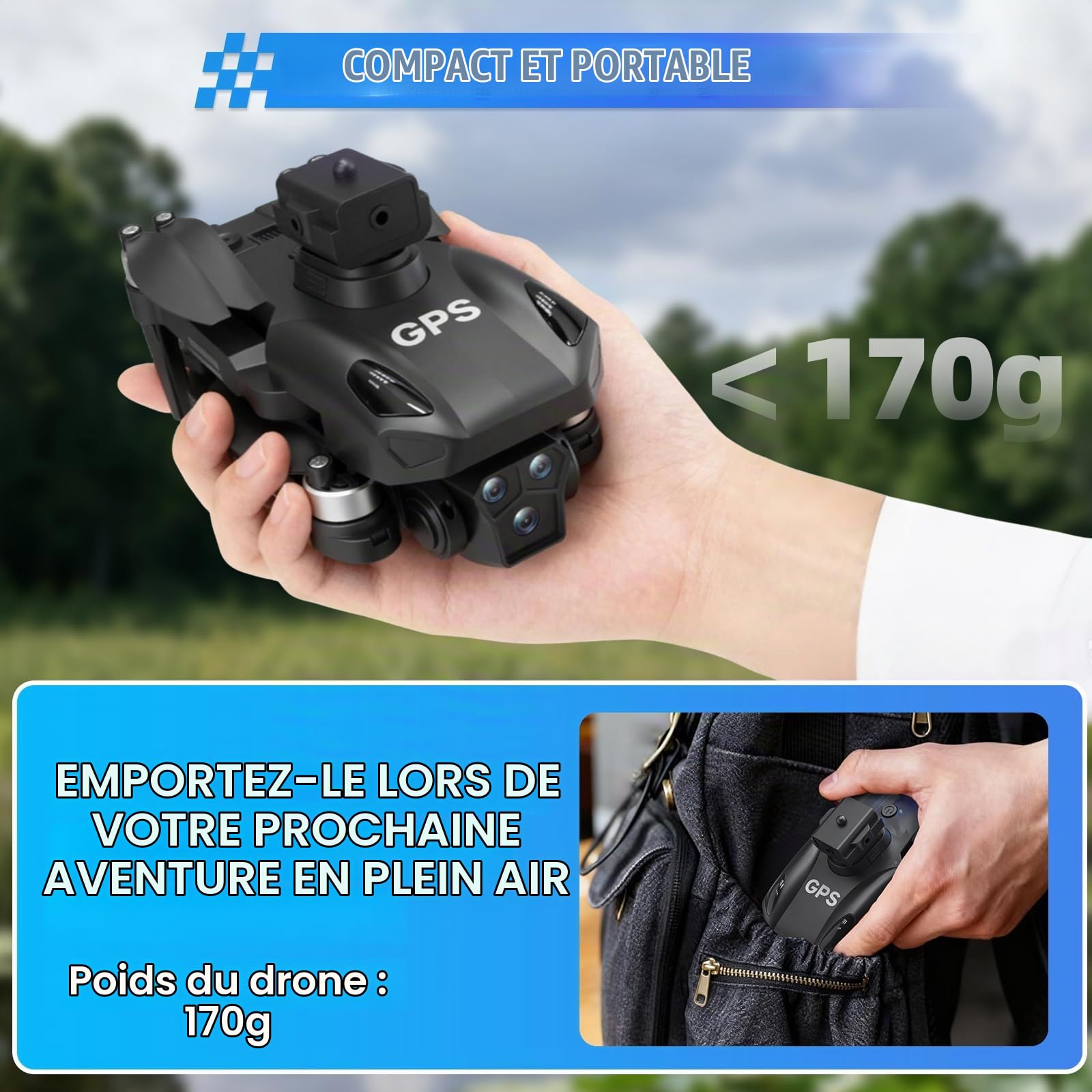 A Alpha Drone Professionnel avec Caméra, Drone GPS FPV Radiocommandé pour Débutants, Quadcopter RC avec Caméra, Cadeau Anniversaire Noël pour Homme et Garçon
