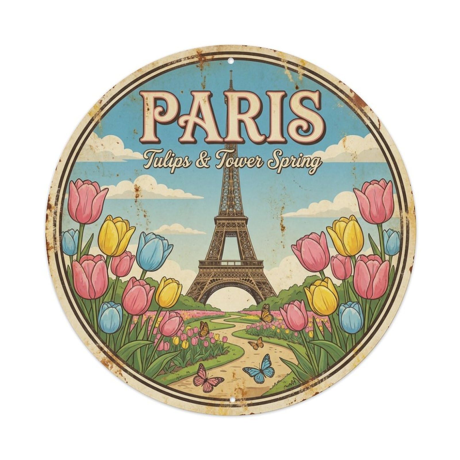Olhnbad Style Heritage City Tulips Tower Spring Paris Travel Classic Metal Tin Sign