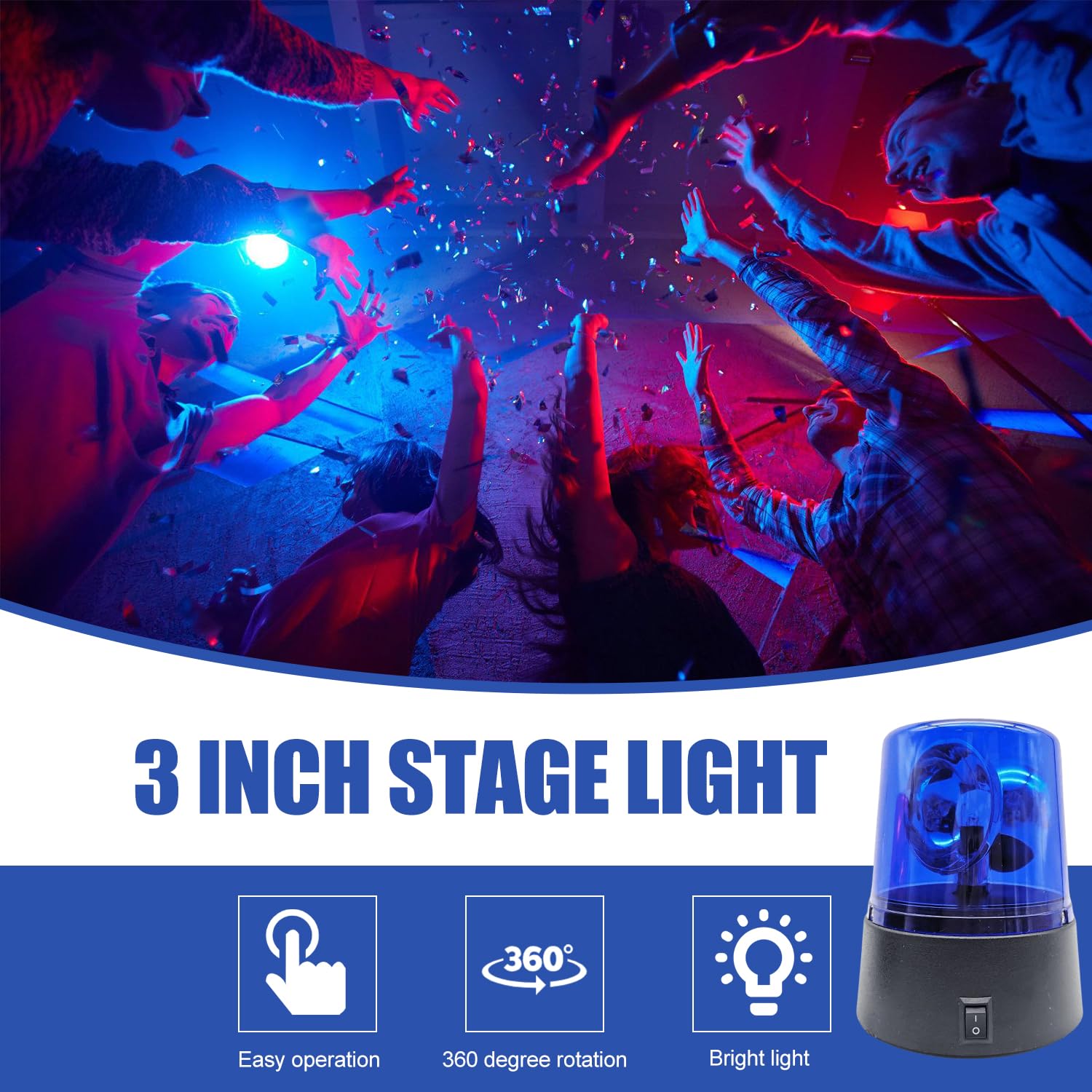 Luce blu a LED, 2 pezzi, luci LED per feste, luce blu, luce a LED con riflettore girevole, 360°, funzionamento a batteria, illuminazione per feste, discoteca, sala da ballo