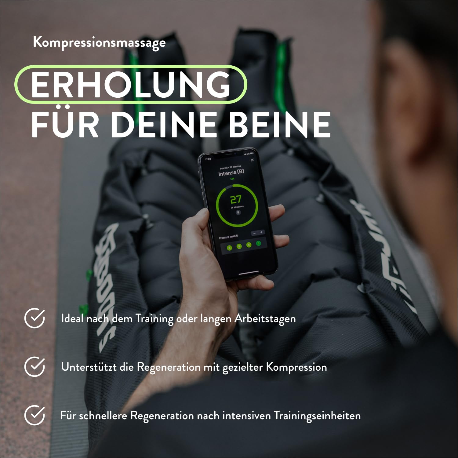 Go Lite Pants – Beinmassagegerät | 180 mmHg | 4 überlappende Kammern | für Zuhause & Unterwegs | S/M