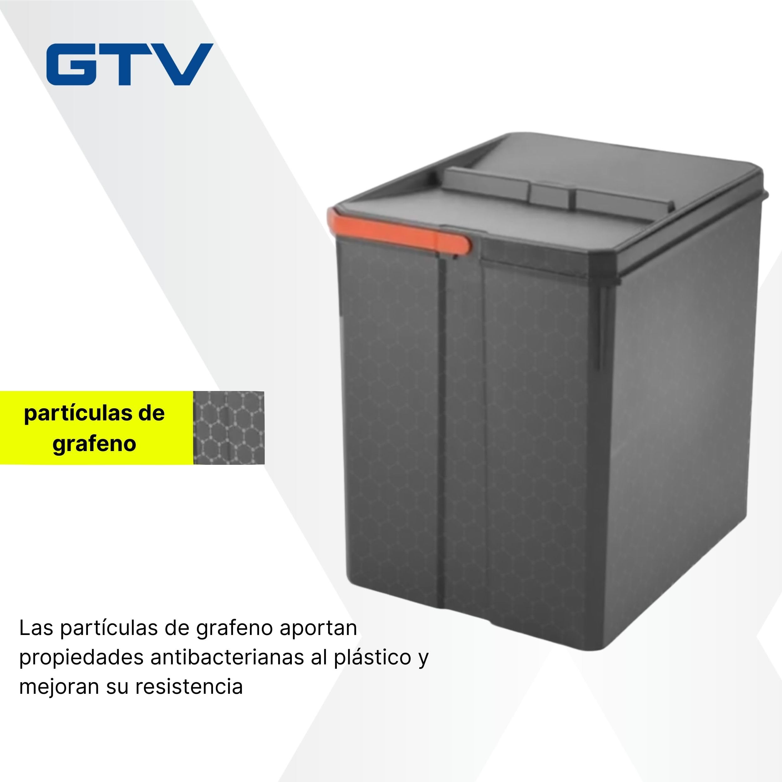 GTV - Juego de cubos de basura AxiSpace para cajones y armarios con ancho de 600 mm, juego compuesto por 2 recipientes de 15 l, 2 x 7 l, cubo de basura de plástico con partículas de grafeno, color