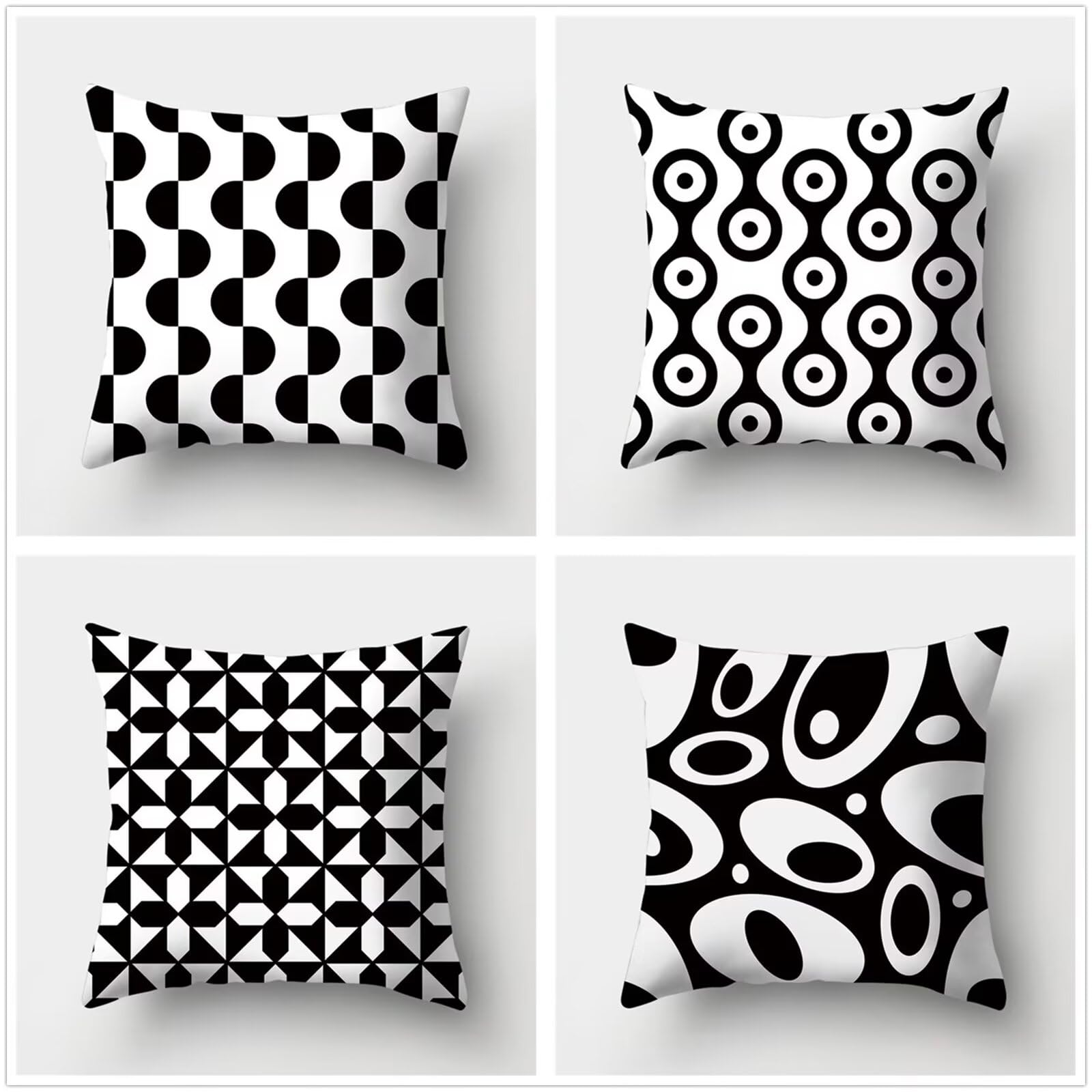 geométrico en blanco y negro 4 pcs Fundas de Cojín,60x60cm Square Double Sided Super Soft Cojines Navideños,Funda Almohada Decorativa para Invierno,para Sofá Coche Cama Sillas Decoracion Hogar Cojines