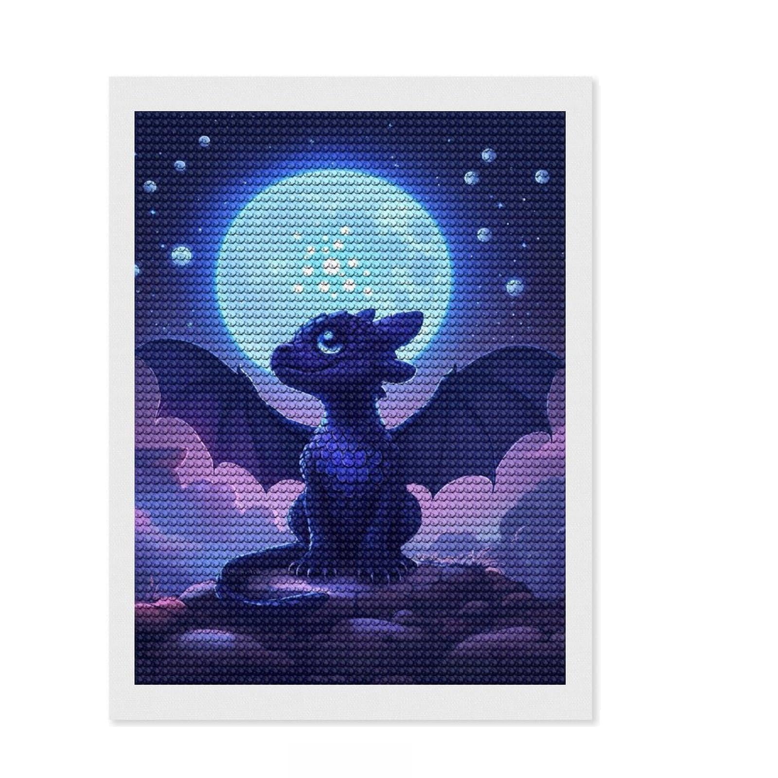 Junmoney Baby Dragon Neon Diamond Art Canvas 12"x16", Birthday Gift, for Adults, Creative Leisure Activity, Aesthetic Room Decor