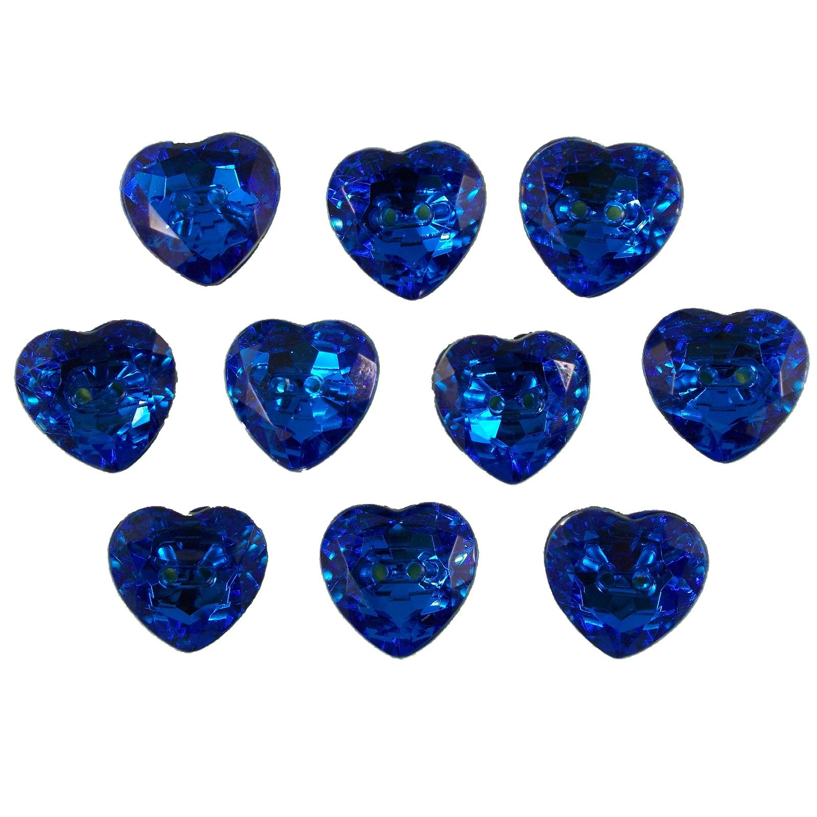 Acrylic Crystal Effect Heart Shape Buttons 12mm Pack of 10 (Blue)