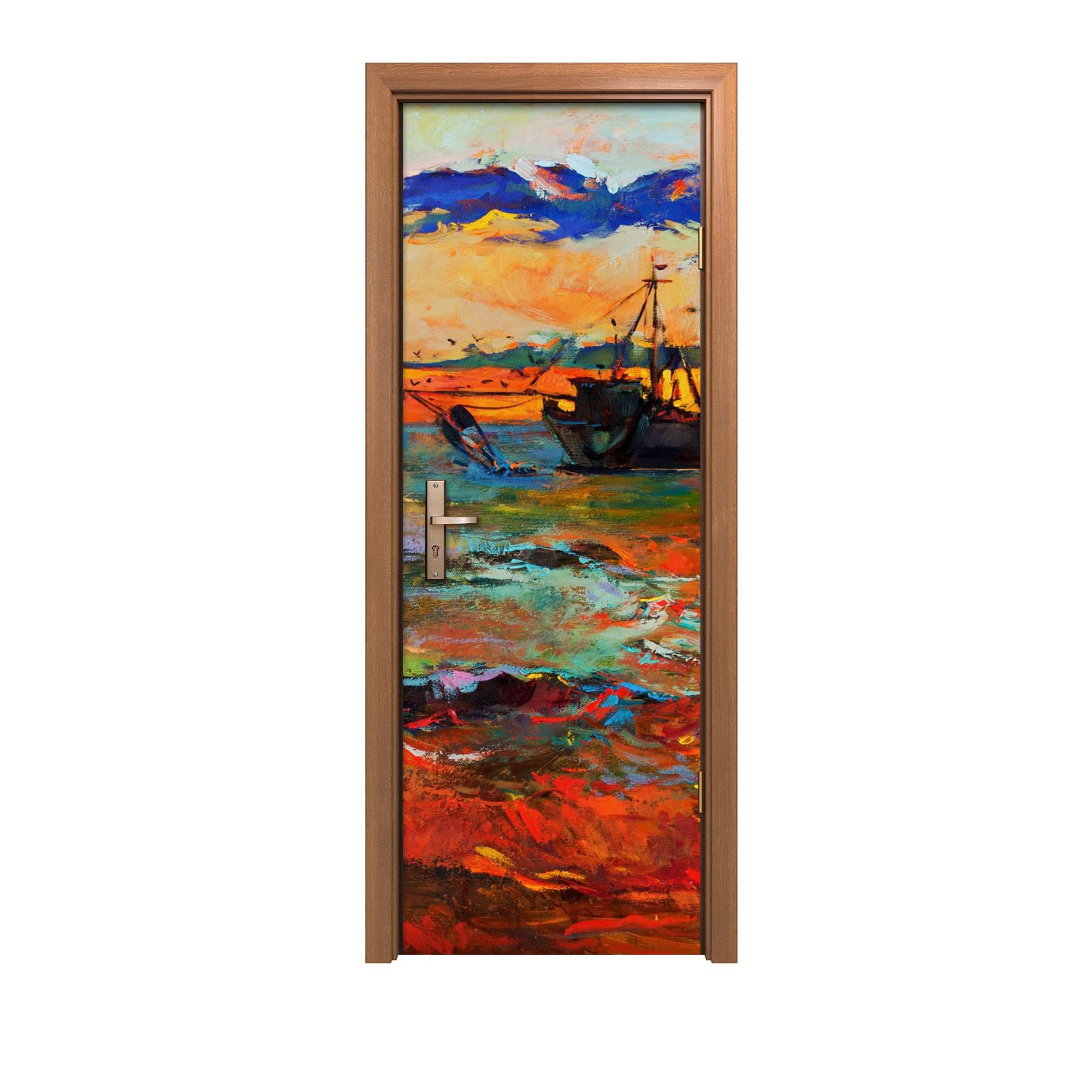 Autocollant de porte pour rénover une entrée usée sans peinture