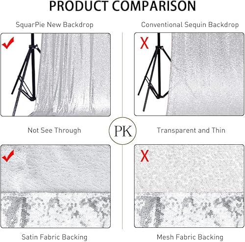Miniatura 3 de SquarePie Telón de fondo de lentejuelas que no se transparenta, fondo grueso, con purpurina, para fiesta, 6 x 6 pies, color plateado