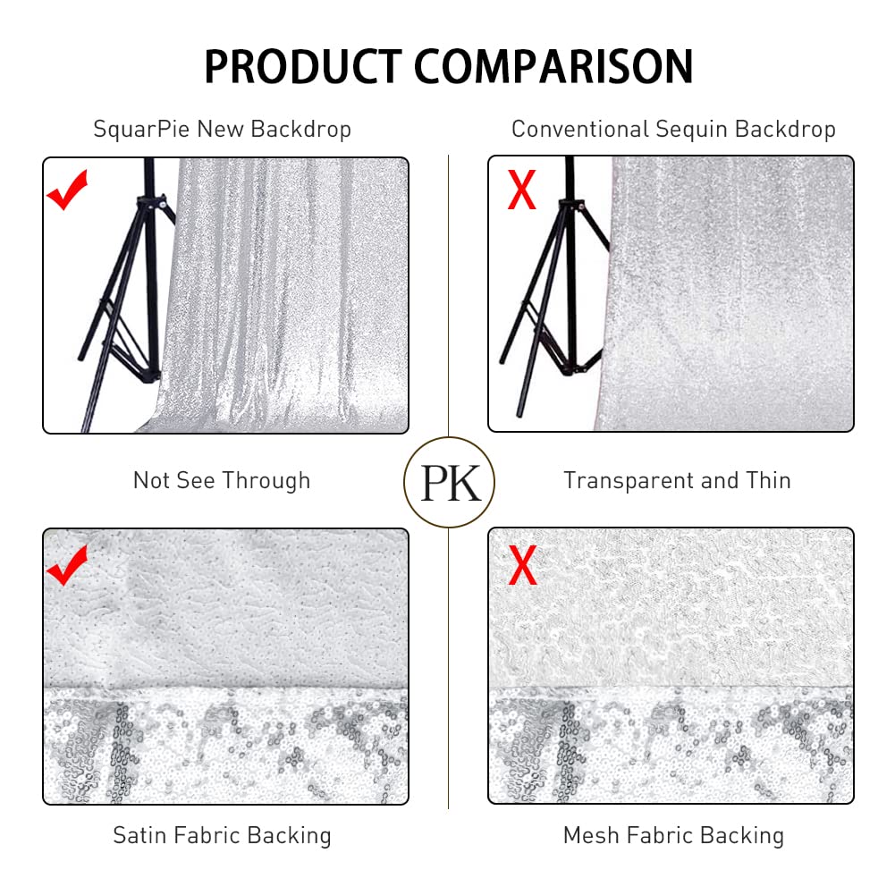 SquarePie Sequin Backdrop Curtain Not See Through Background for Wedding Party 7FT x 7FT Silver
