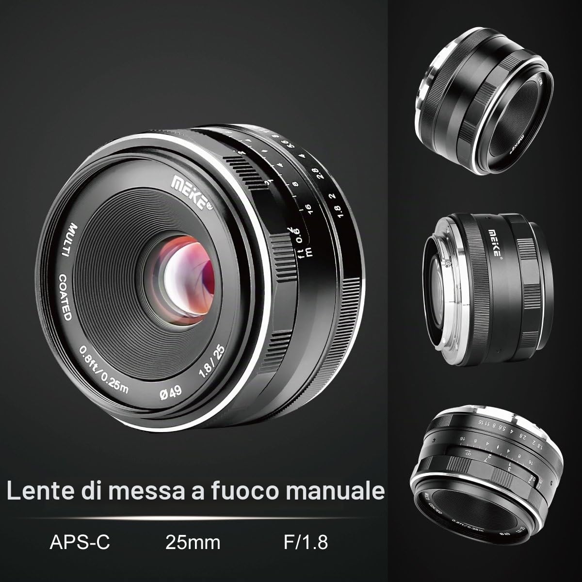 Meike 25mm F1.8 obiettivo grandangolare a grande apertura con messa a fuoco manuale Compatibile con le fotocamere mirrorless Panasonic Lumix Olypums M43 GH3 GH4 GH5 GH6
