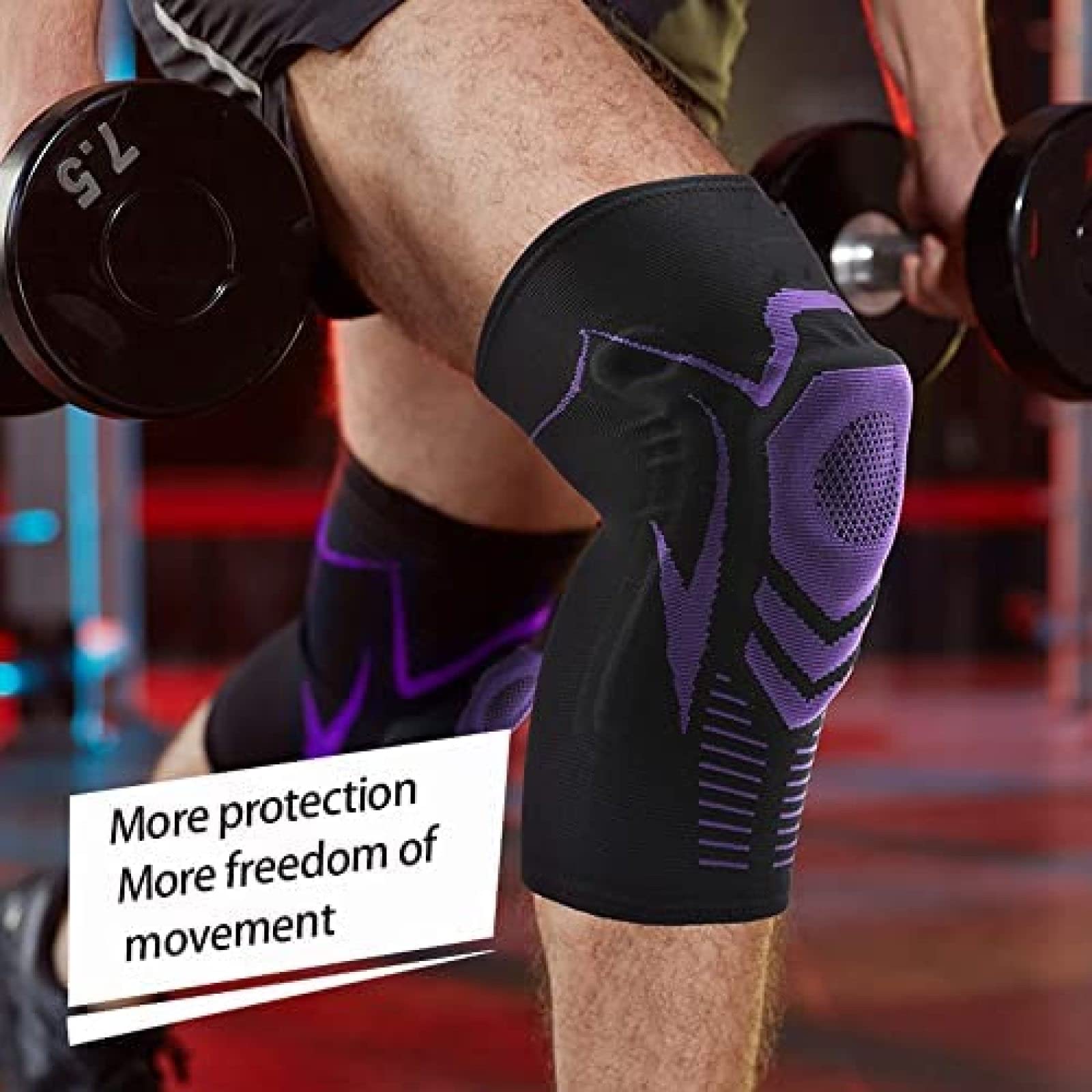 1 Paar Knieorthese, Patella-Schutz, Silikon-Feder-Knieschoner, Basketball, Laufen, Kompressions-Kniebandage, Unterstützung für Sport-Knieschoner, Lila, M
