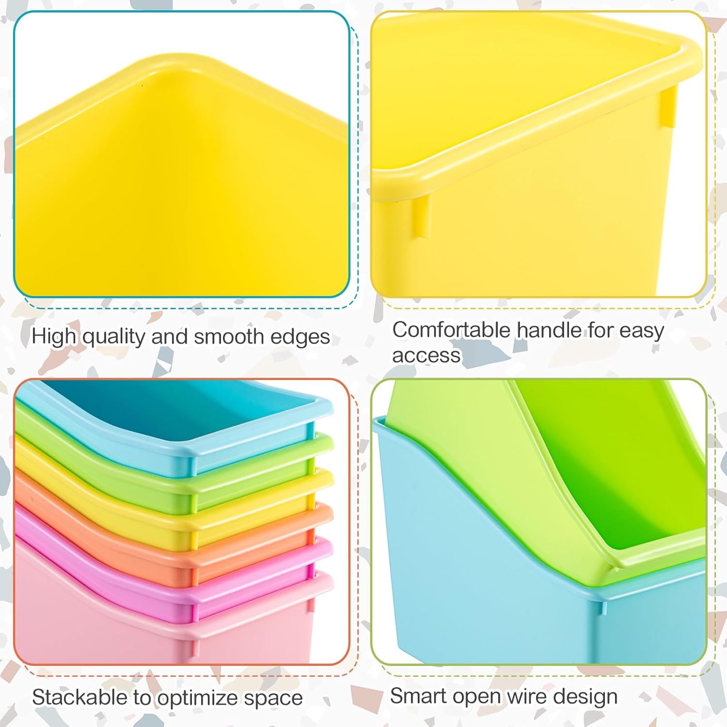 Geetery 12 Pcs Book Bin for Classroom with Labels Stackable Plastic Organizing Bins 11.5 x 5.4 x 7.5 in Book Holders Storage Bins Box Baskets for Classroom Library Home (Pastel Color)