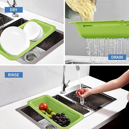 Miniatura 3 de LASSHSWA Colador plegable y colador para cocina, cesta coladora sobre el fregadero para cocina, colador de alimentos para pasta de frutas, colador