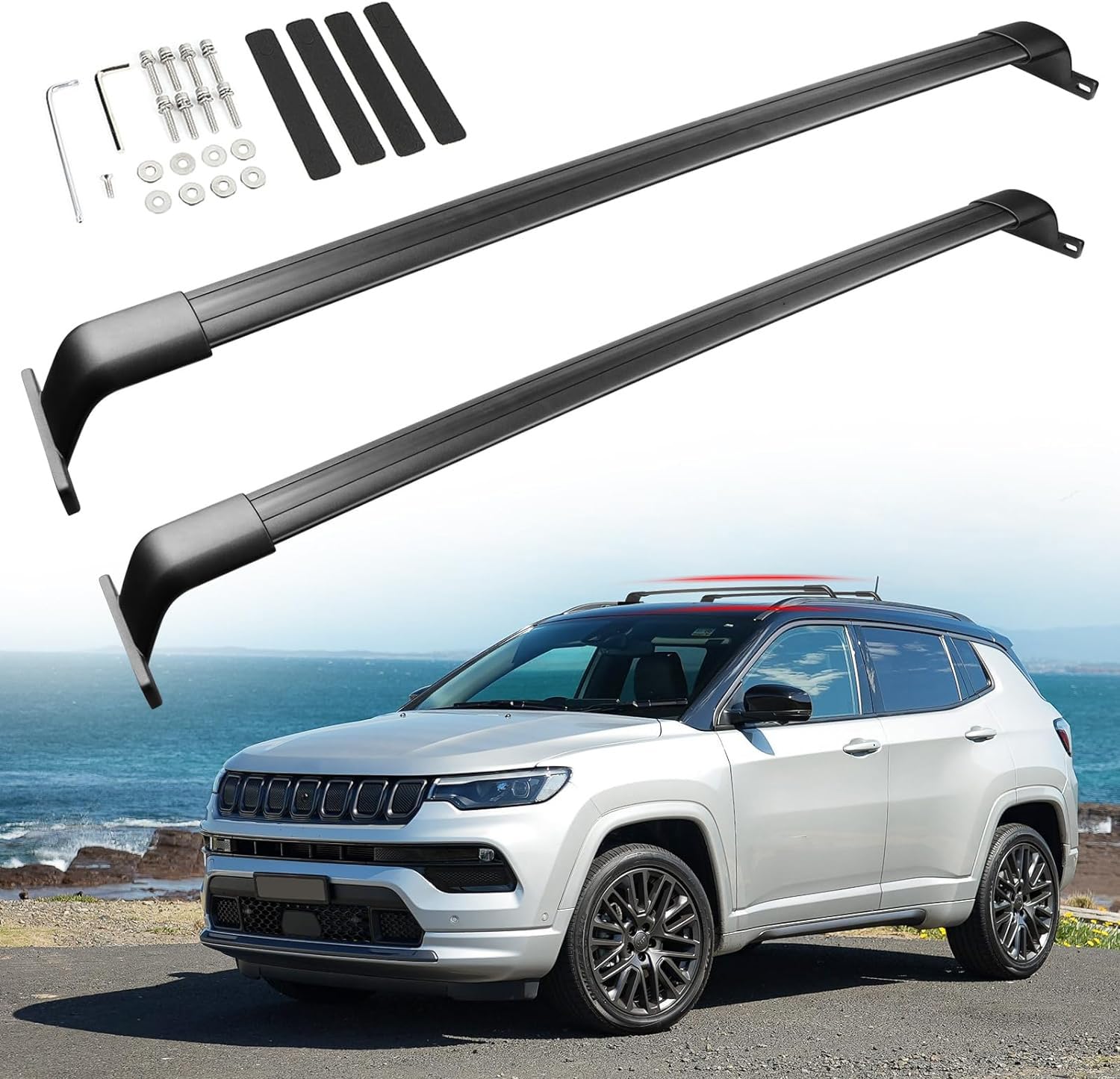 Barres Aluminium Porte Bagages Kayak Barres De Toit Aluminium Pour Jeep Compass 2017-2025 | Charge Max 75 Kg | Compatible Coffre, Porte-vélos, Kayak, Skis Barres Aérodynamiques Silencieuses Barres Aluminium Porte Bagages Kayak Barres De Toit Aluminium Pour Jeep Compass 2017-2025 | Charge Max 75 Kg | Compatible Coffre, Porte-vélos, Kayak, Skis Barres Aérodynamiques Silencieuses