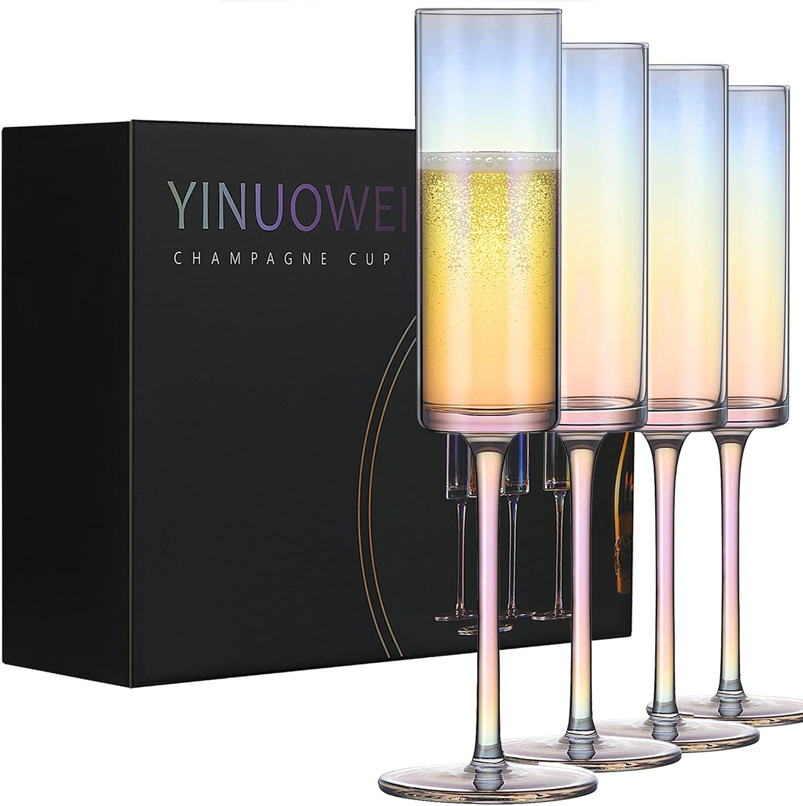 Champagne Flutes - Luster Iridescent Champagne Glasses, Lead-free Premium Crystal Gifts for Weddings, Anniversaries, Christmas - Set of 4, Colorful