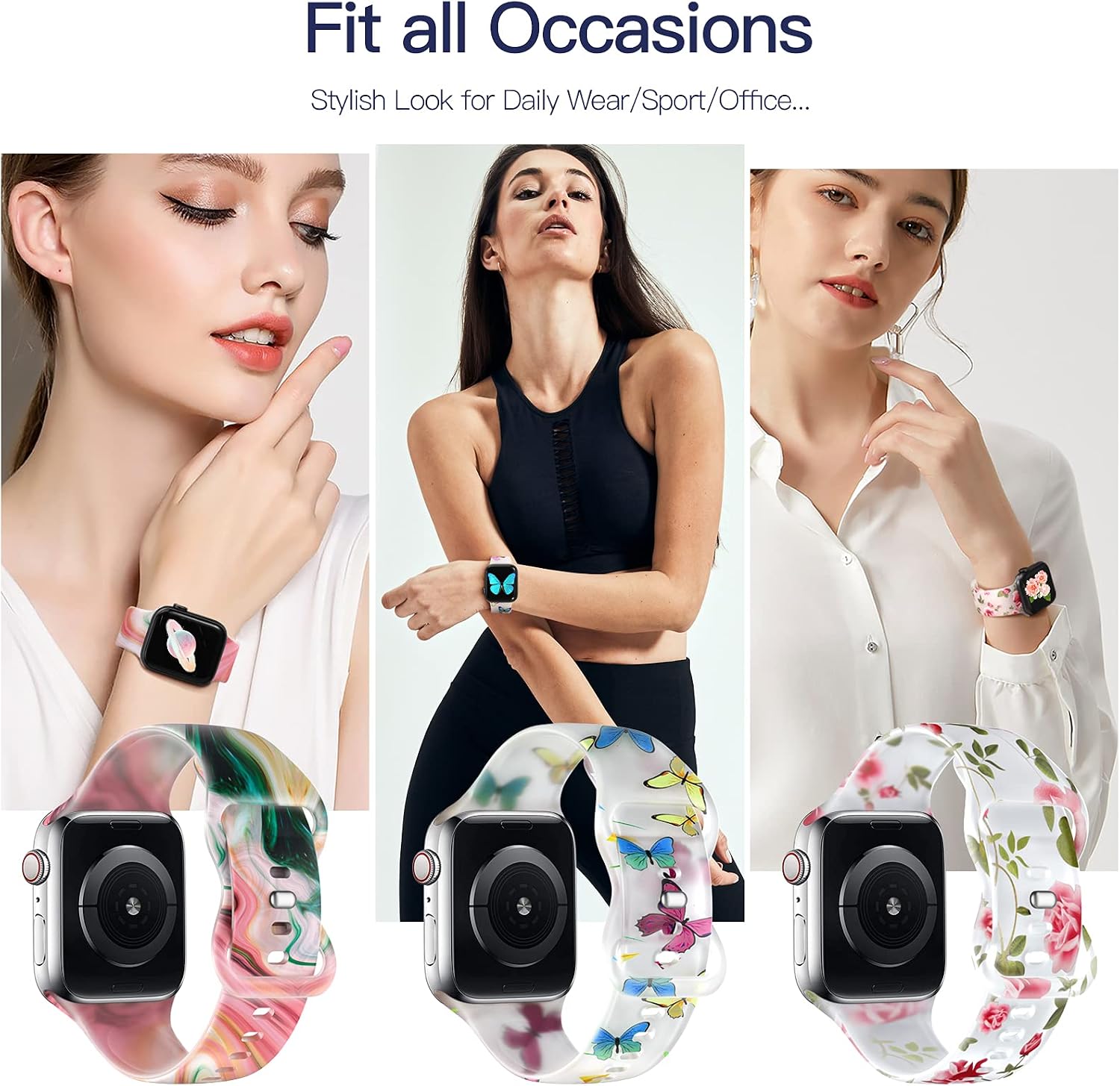 Witzon Compatible with Apple Watch Band Series 8/7/6/5/4/3/2/1/SE/Ultra, iWatch 38mm 40mm 41mm 42mm 44mm 45mm 49mm Bands for Women, Cute Print Silicone Sport Strap Replacement Accessories (Pink Blue Marble, 42/44/45/49mm S/M)