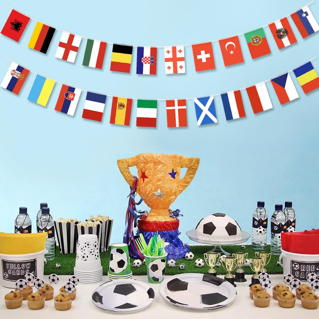 Bandierine Decorative Calcio Euro 2021 – 24 Bandiere Paesi Partecipanti 14x21 Cm – Ghirlanda Da 6,5 M In Poliestere – Per Feste, Bar, Giardino E Tifoserie