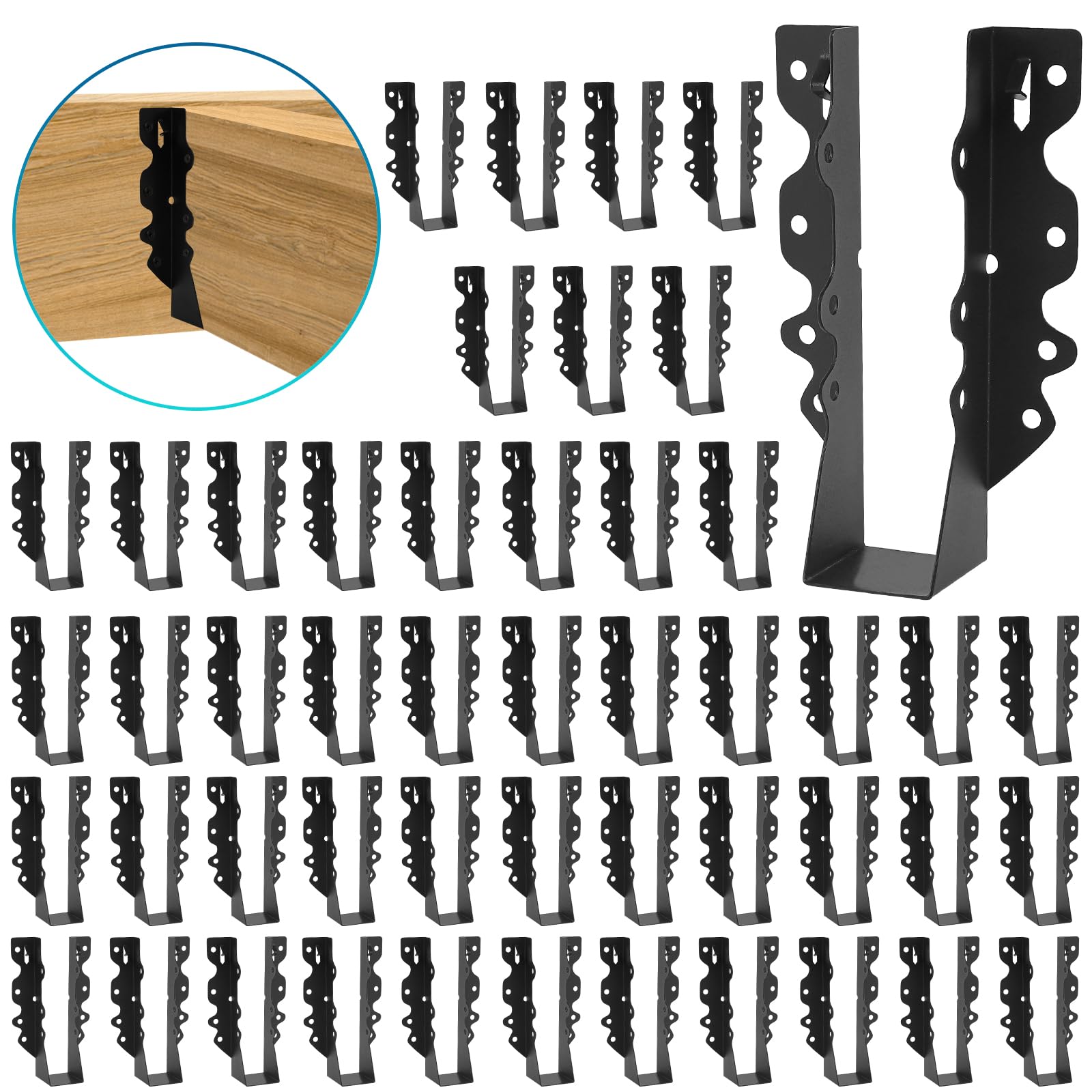 2x8 Joist Hanger 48Pcs,Q235B Steel Face Mount Joist Hangers, Hurricane Ties for Wood,Black Powder Coating Joist Brackets for Rafters Tie Brackets