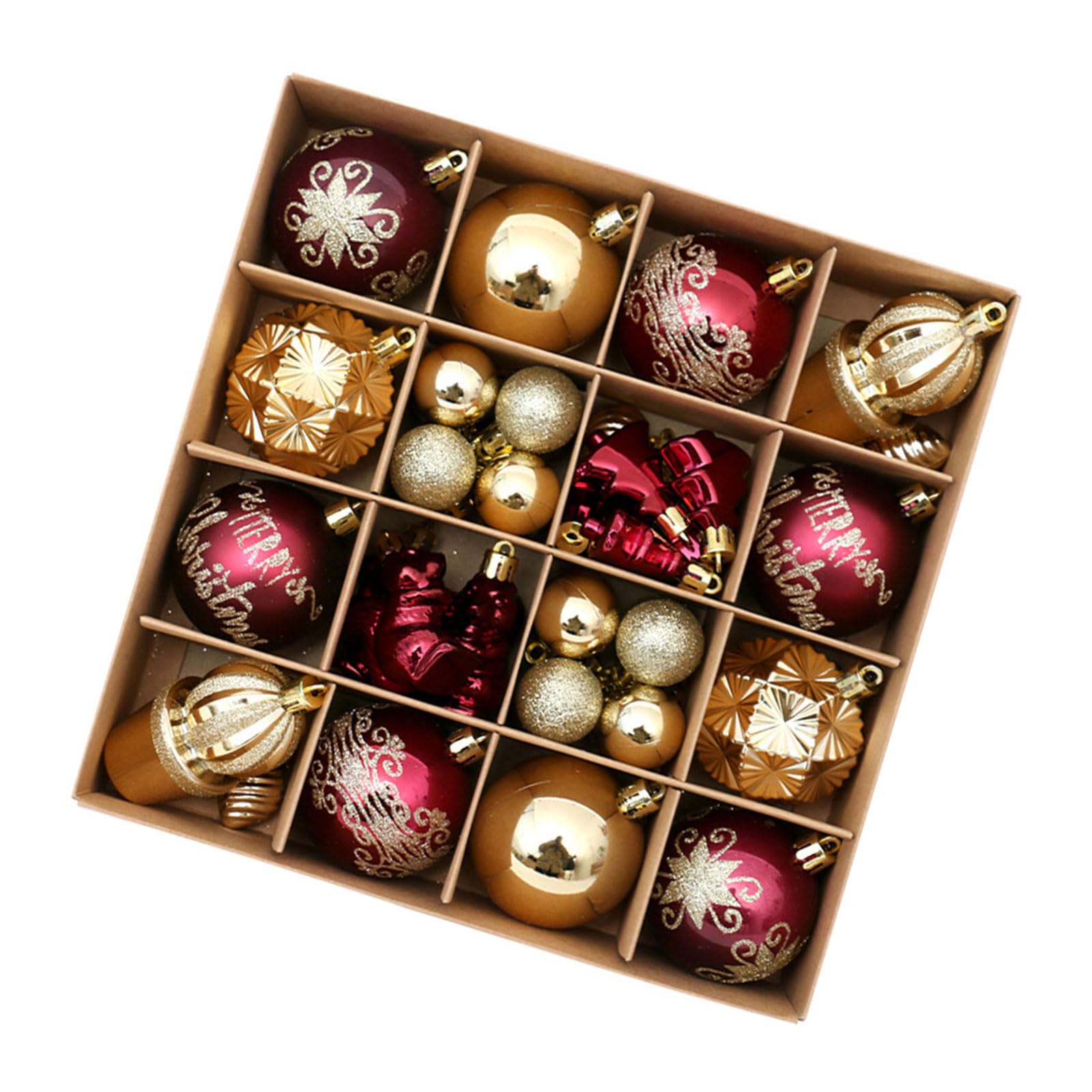 Elnwnnkc A 42Pcs Christmas Baubles For Christmas Tree Redness Green Golden Baubles Ornaments Tree Decorations
