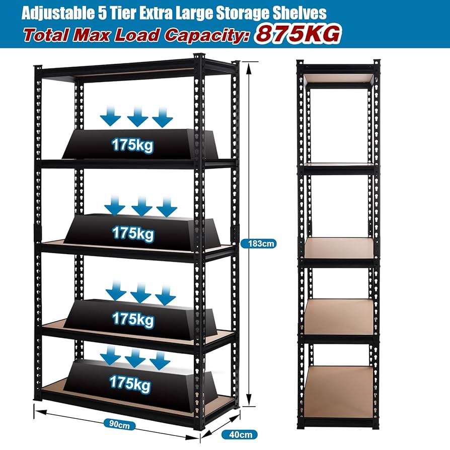 Harbour Housewares 5-Tier Steel Garage Shelving Units Set - Galvanised