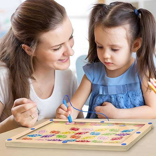 Miniatura 7 de PAISHENKEJI Laberinto magnético 2 en 1 de color y número Juguetes Montessori para más de 3 años de edad de doble cara magnético del alfabeto tablero