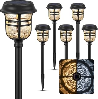 XMCOSY+ Solar Pathway Lights, 6 Pack Solar Outdoor Lights, Auto On/Off IP65 Solar Lights Outdoor Waterproof LED Solar Garden Lights Outdoor for Landscape Patio Lawn Driveway&Walkway (Warm&Cool White)