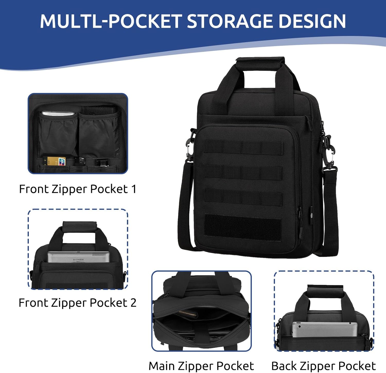 ZHIERNA Tactical Messenger Bag, Tactical Briefcase Laptop Bag Heavy Duty MOLLE Shoulder Pack Handbag for Men(Patch Included) - Image 5