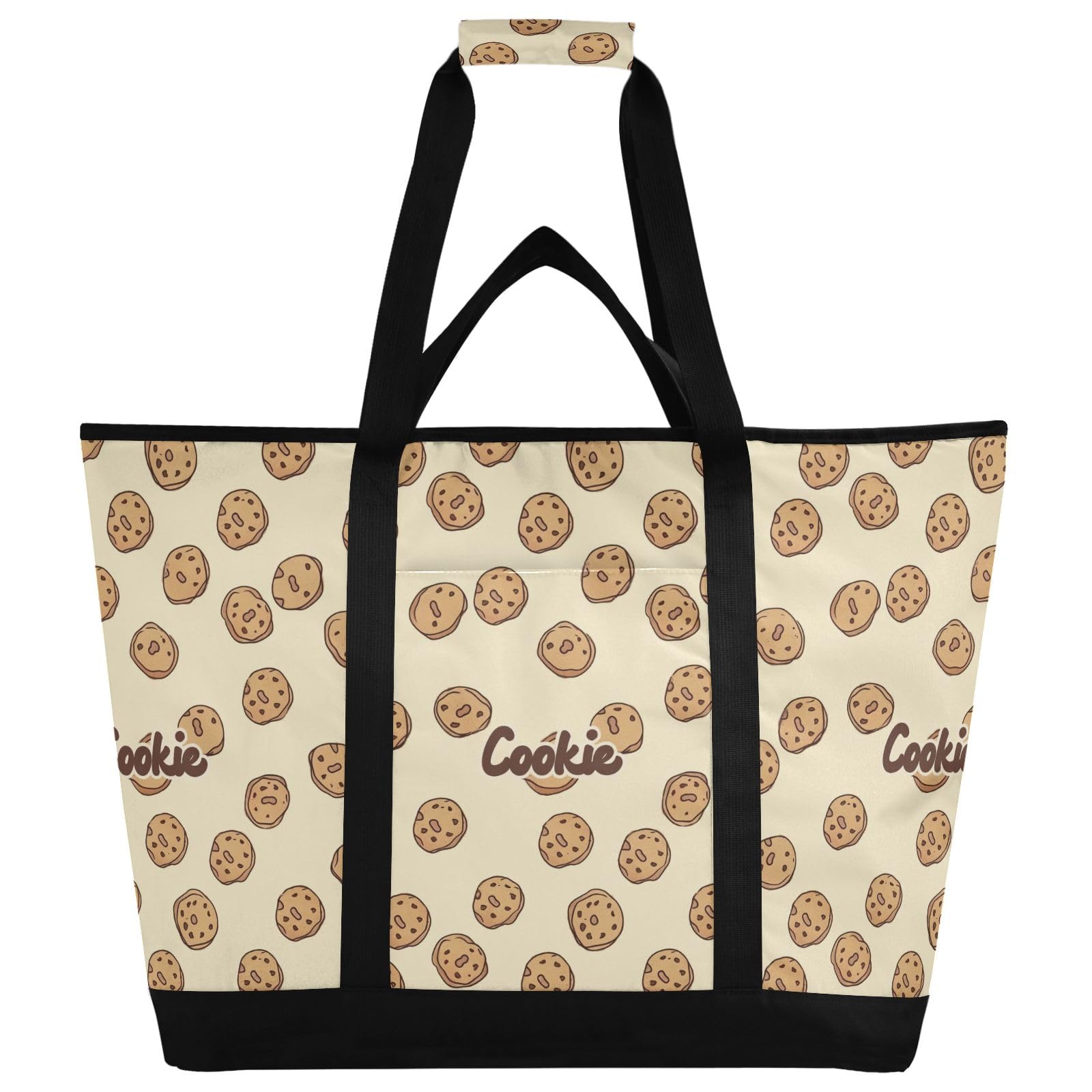 Borsa termica con motivo biscotti con gocce di cioccolato, riutilizzabili, con cerniera, grande, per viaggi o campeggio