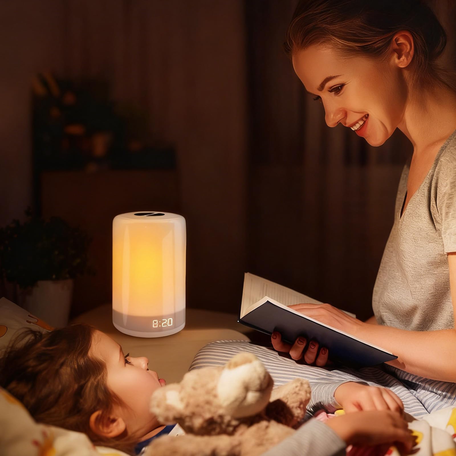 Simulazione contemporanea alba, sveglia digitale con lampada d'atmosfera a colori regolabile, per illuminazione camera da letto, design moderno, lampada per cameretta dei bambini