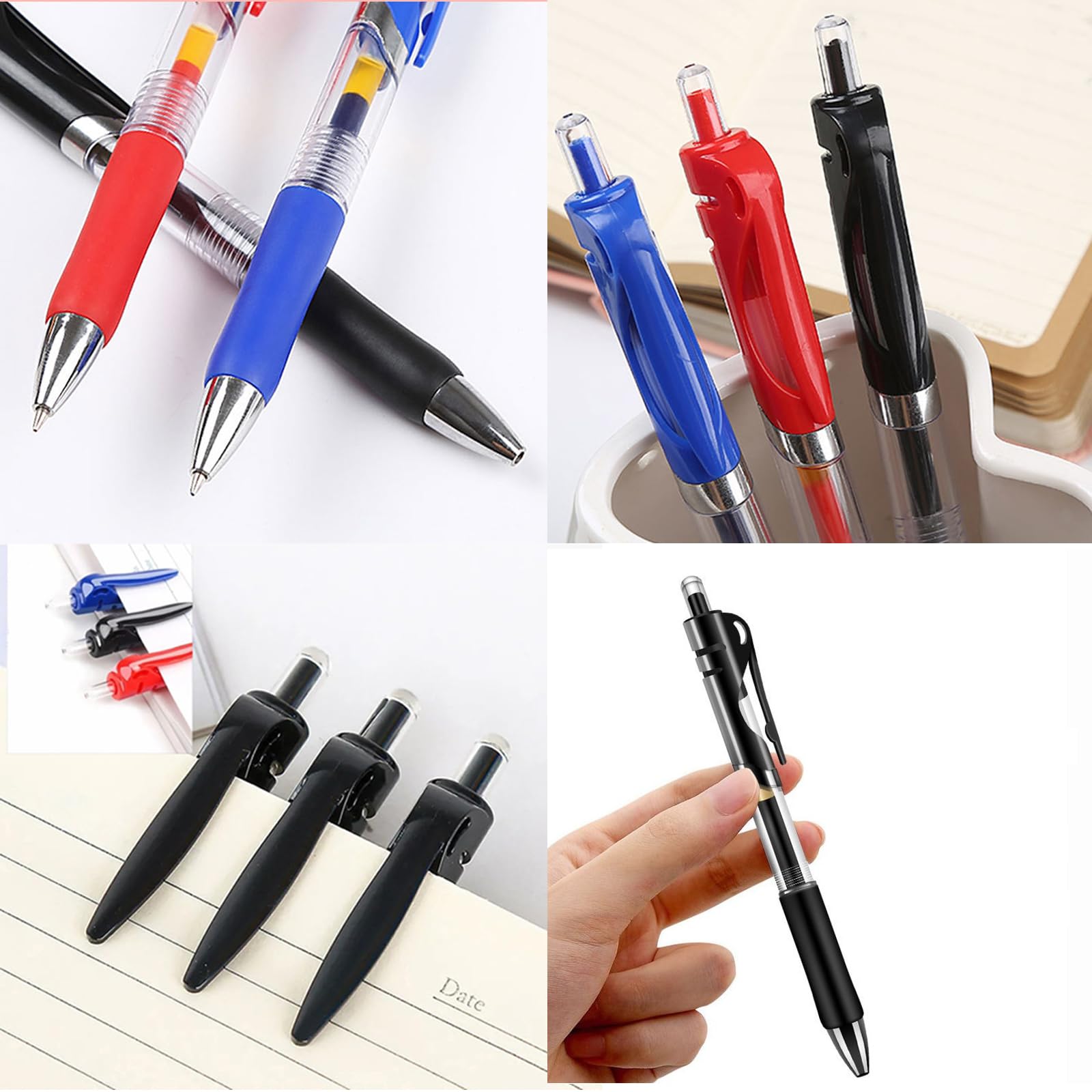 Gelschreiber mit schwarzer Tinte, 0,5 mm, feine Spitze, mit superweichem Griff, einziehbarer Kugelschreiber, Schule, Bürobedarf (20 Schwarz, 15 Rot, 15 Blau), 50 Stück