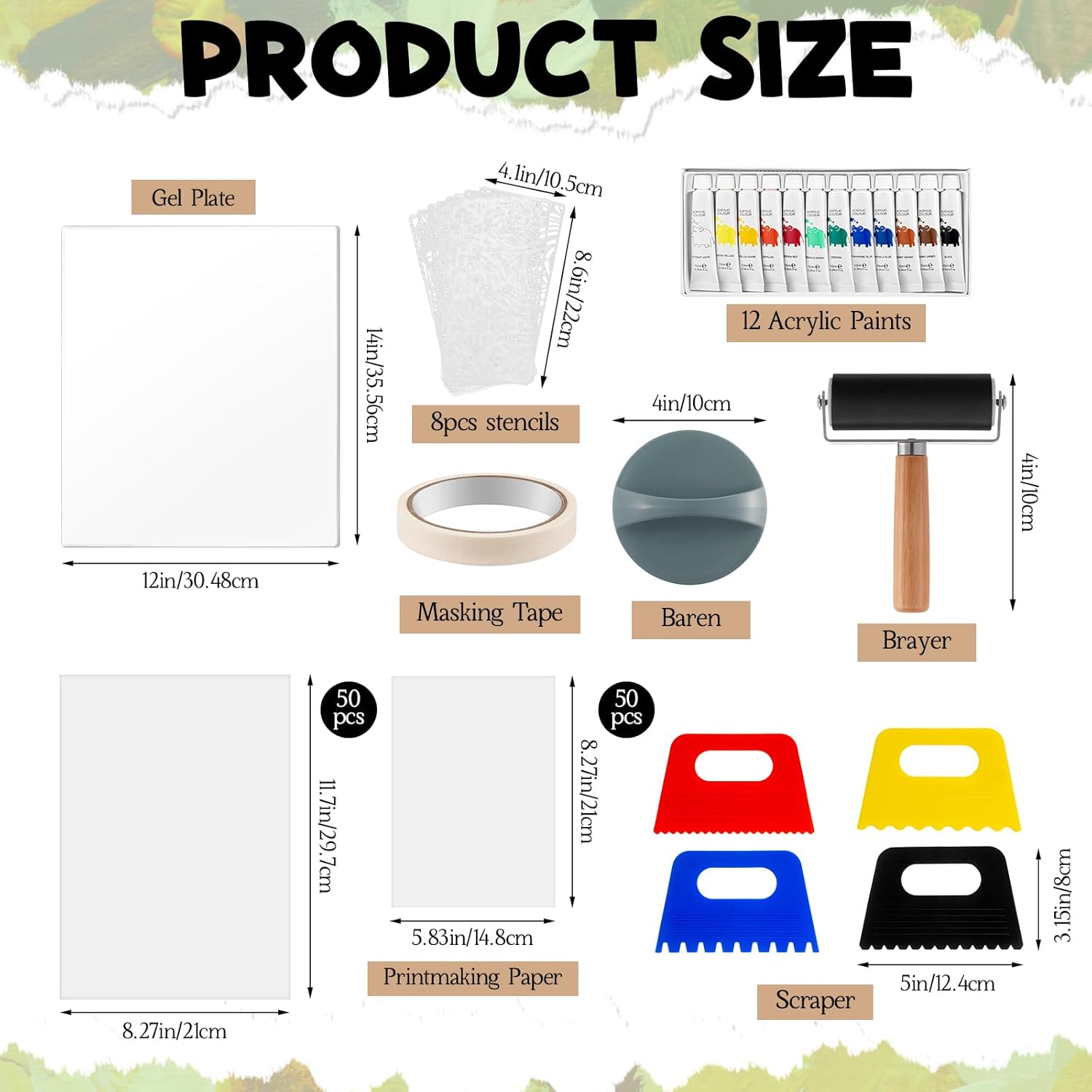 Faccito 12'' x 14'' Gel Printing Plate Kit, Complete Printmaking Set Gelatin Plate, Brayer, Printmaking Paper, Acrylic Paint, Scraper Tool for Mixed Media Art, Monoprinting, Card Making