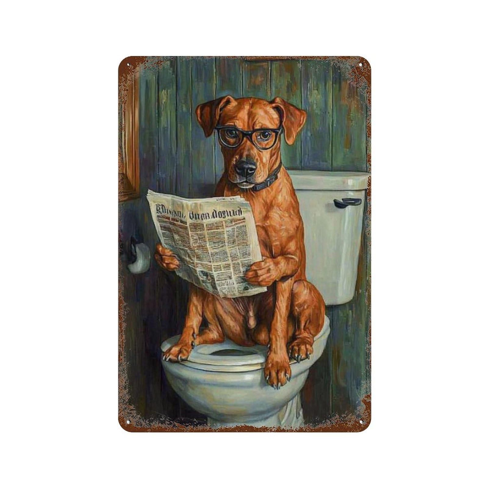 Dog Reading Newspaper on Toilet-54 Decorative Tin Sign 11.8"x7.9", Retro Wall Decor for Garage, Pub Or Kitchen