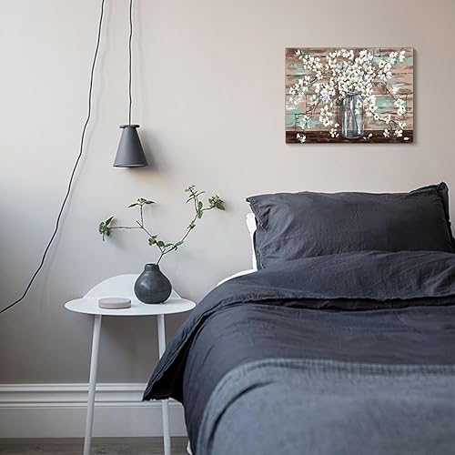 Miniatura 2 de EBENG Arte de pared con temática de flores pequeñas blancas, para sala de estar, entrada, dormitorio, impresiones artísticas para colgar en la