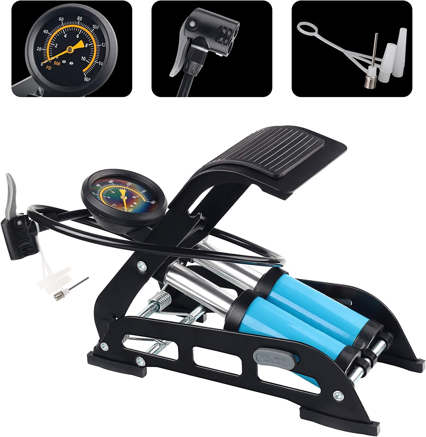 IGADG- Making Life Simple Portable Double Barrel Foot Pump Air Compressor for Bike Air Pump for Motorbike Bicycle for Football Cycle Pumps for Bicycle car air Pump (Double Cylinder) 4