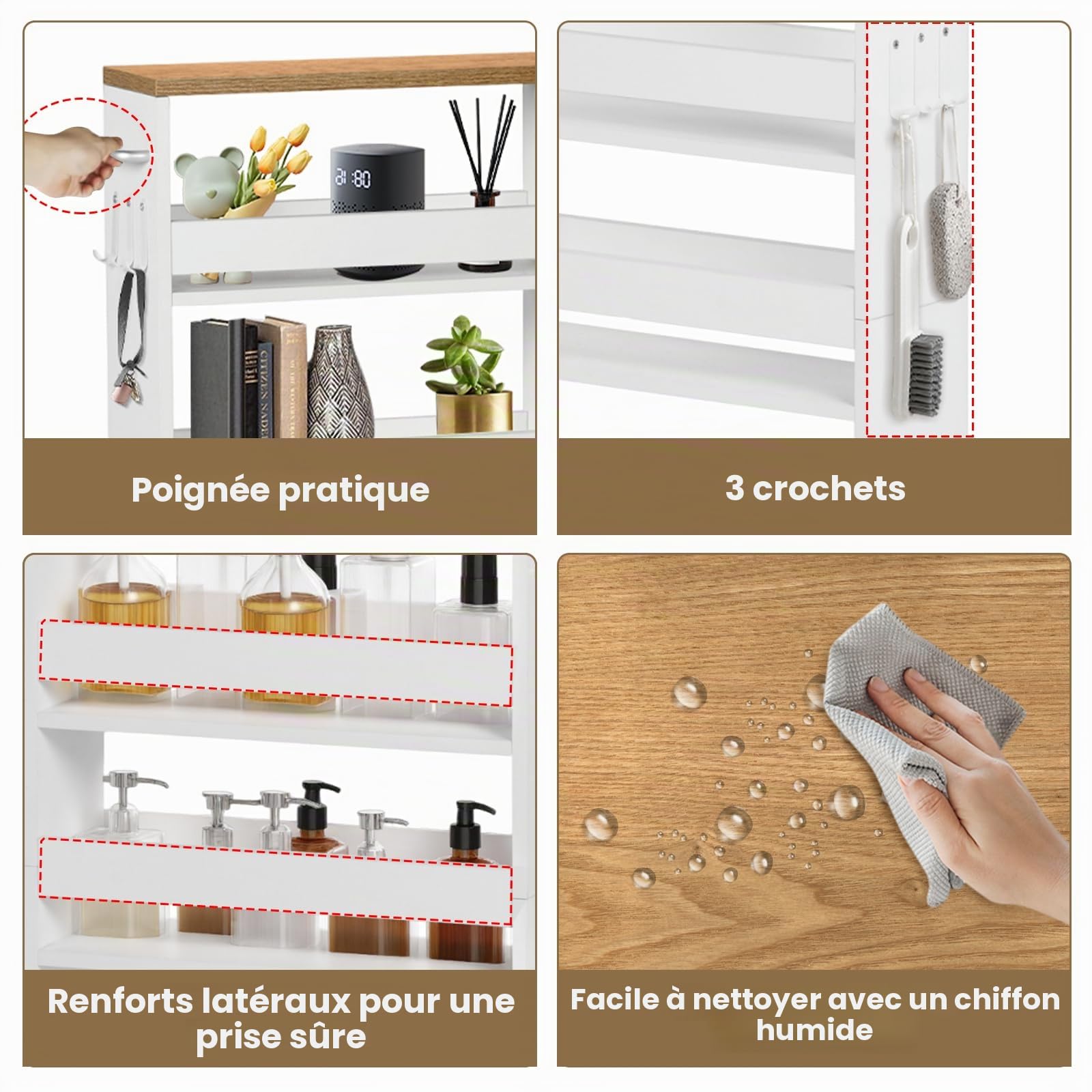 Desserte Étroite à roulettes, Desserte Cuisine, 40×20×80 cm