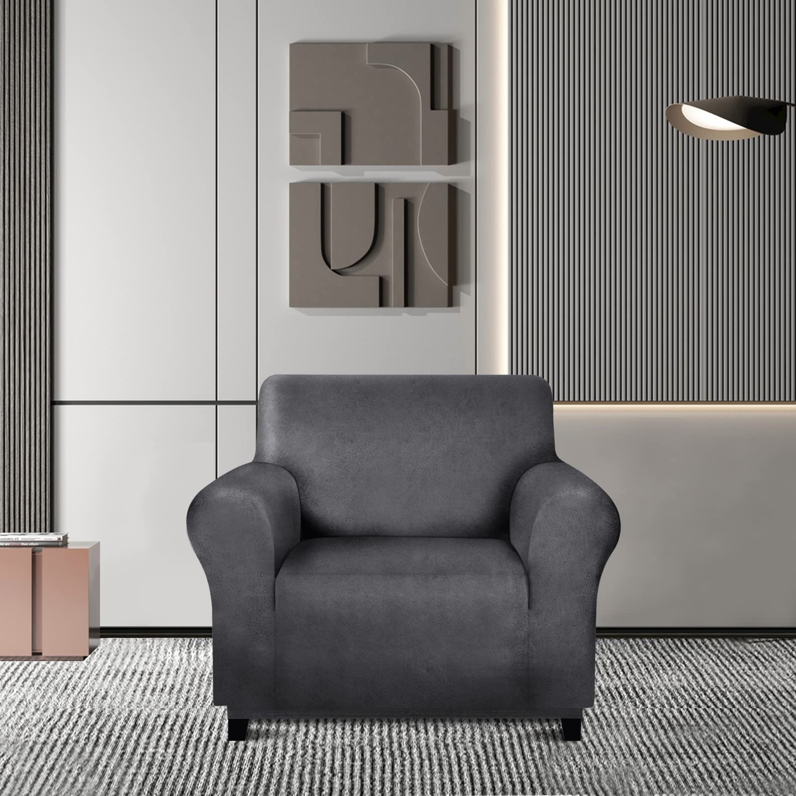 molasofa Chair Covers - Couch Cover for Leather Couch, Soft Chair Covers with Leather-Like Quality. Washable, Non-Pilling, Non-Slip 1-Piece Couch Cover for Dogs, Cats, and Kids (Chair, Dark Gray)