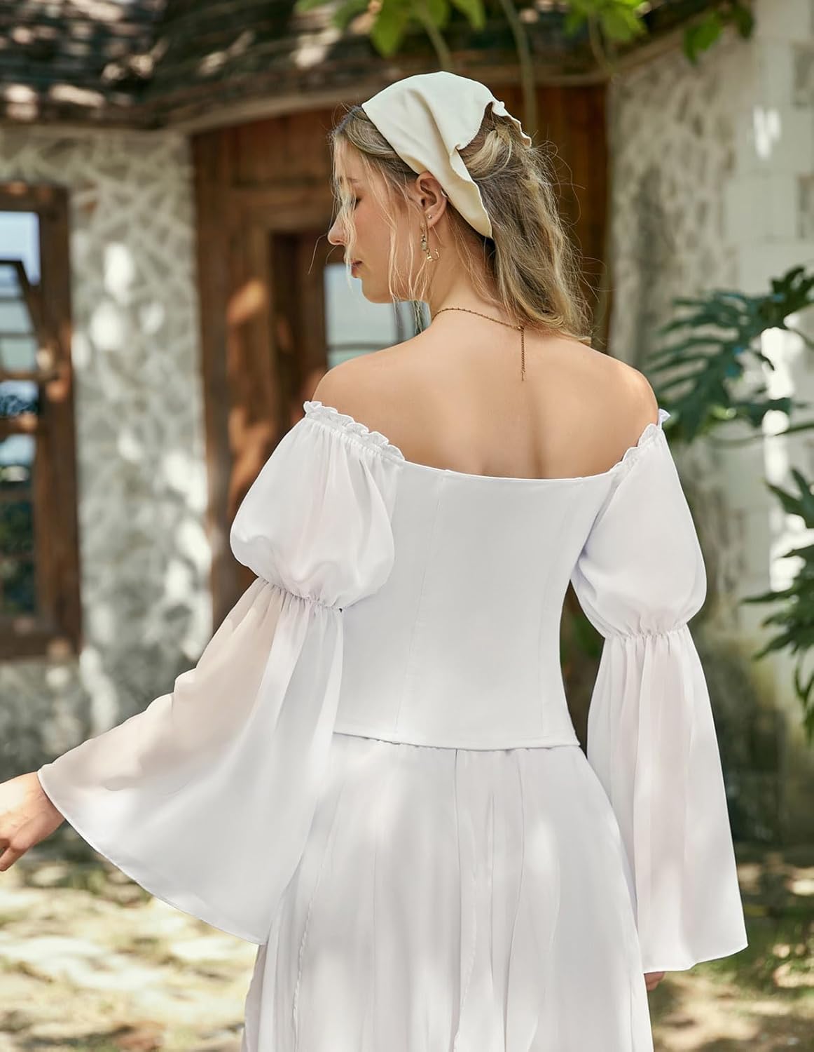 Scarlet Darkness Renaissance Shirt Women Long Sleeve Off Shoulder Tops Pirate Peasant Blouse - Image 3