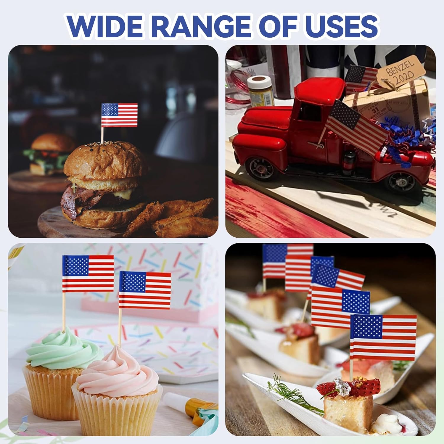 200 Pack USA Toothpick Flags Cocktail Picks，Mini Stick Cupcake Toppers Country Picks Party Decoration Celebration Cocktail Food Bar Cake Flags for Appetizers Party Supplies - Image 4