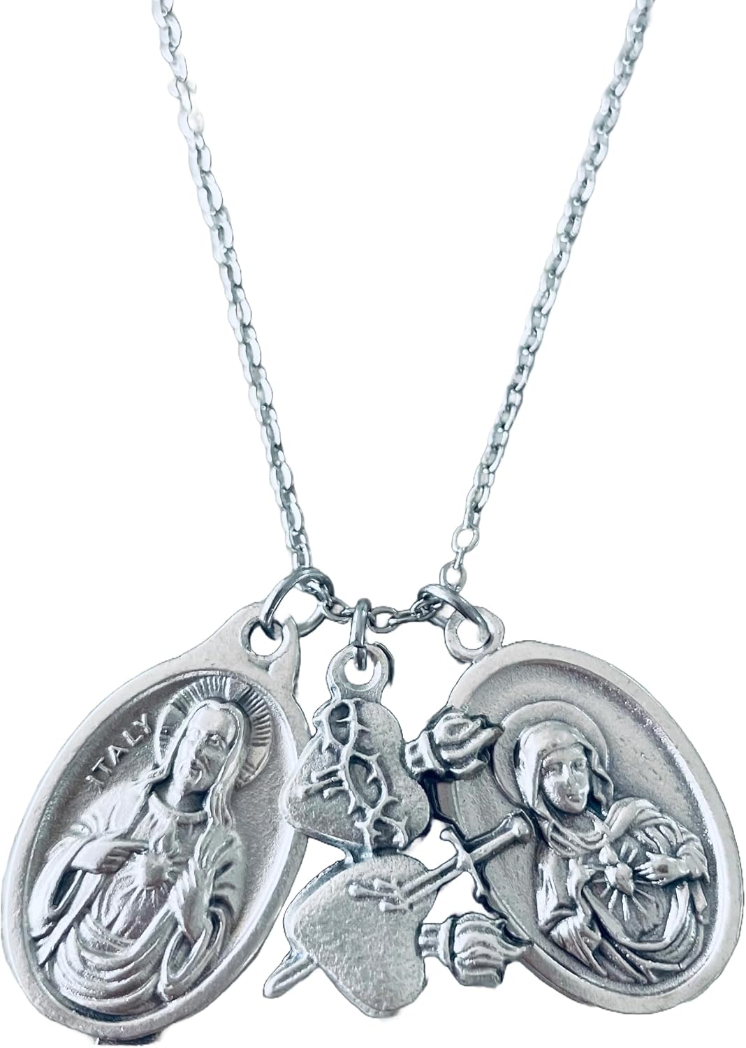 Sacred Heart of Jesus & Immaculate Heart of Mary Necklace – Italian Oxidized Silver Catholic Medals on Stainless Steel Chain – Christian Religious Jewelry Gift for Women & Teens - Image 7