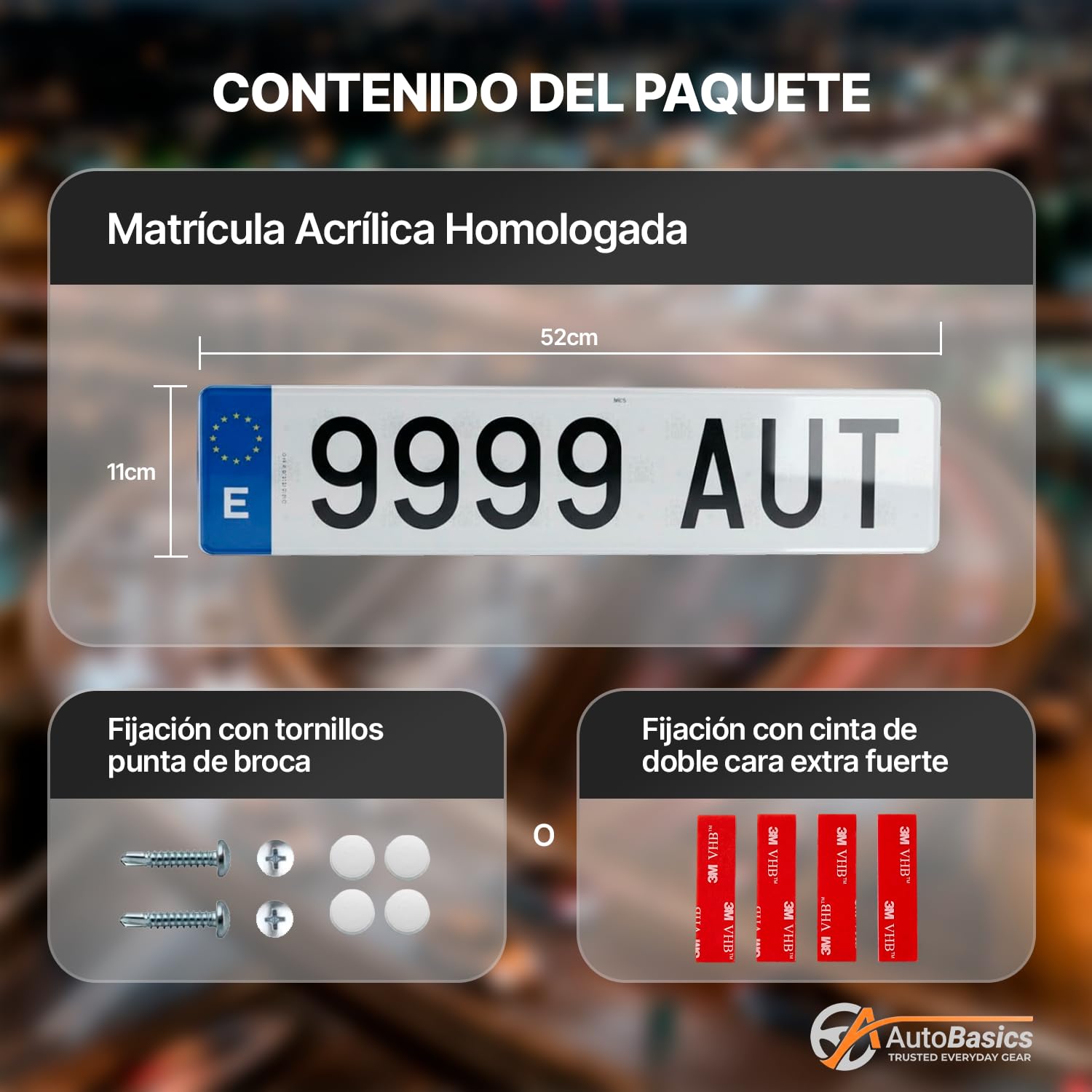 Matrícula Acrílica Homologada 52x11 CM | Matrícula de Coche Universal Europea | Material Resistente y Elegante | Fácil y Rápida Instalación (1 Unidad) — view 5
