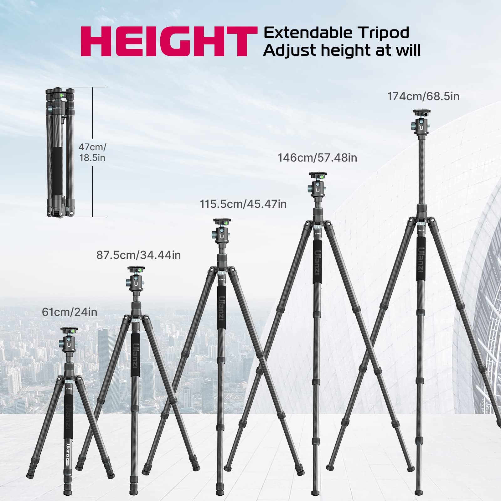 Amazon | ULANZI MT-61 プロフェッショナルカメラ三脚 68インチ