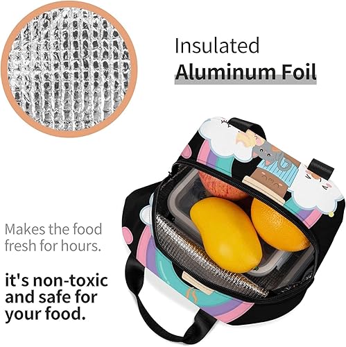 Miniatura 5 de Lonchera térmica reutilizable, bolsa de almuerzo con bolsillo frontal para niñas, niños, mujeres, hombres, picnic, oficina, trabajo, lindo estampado