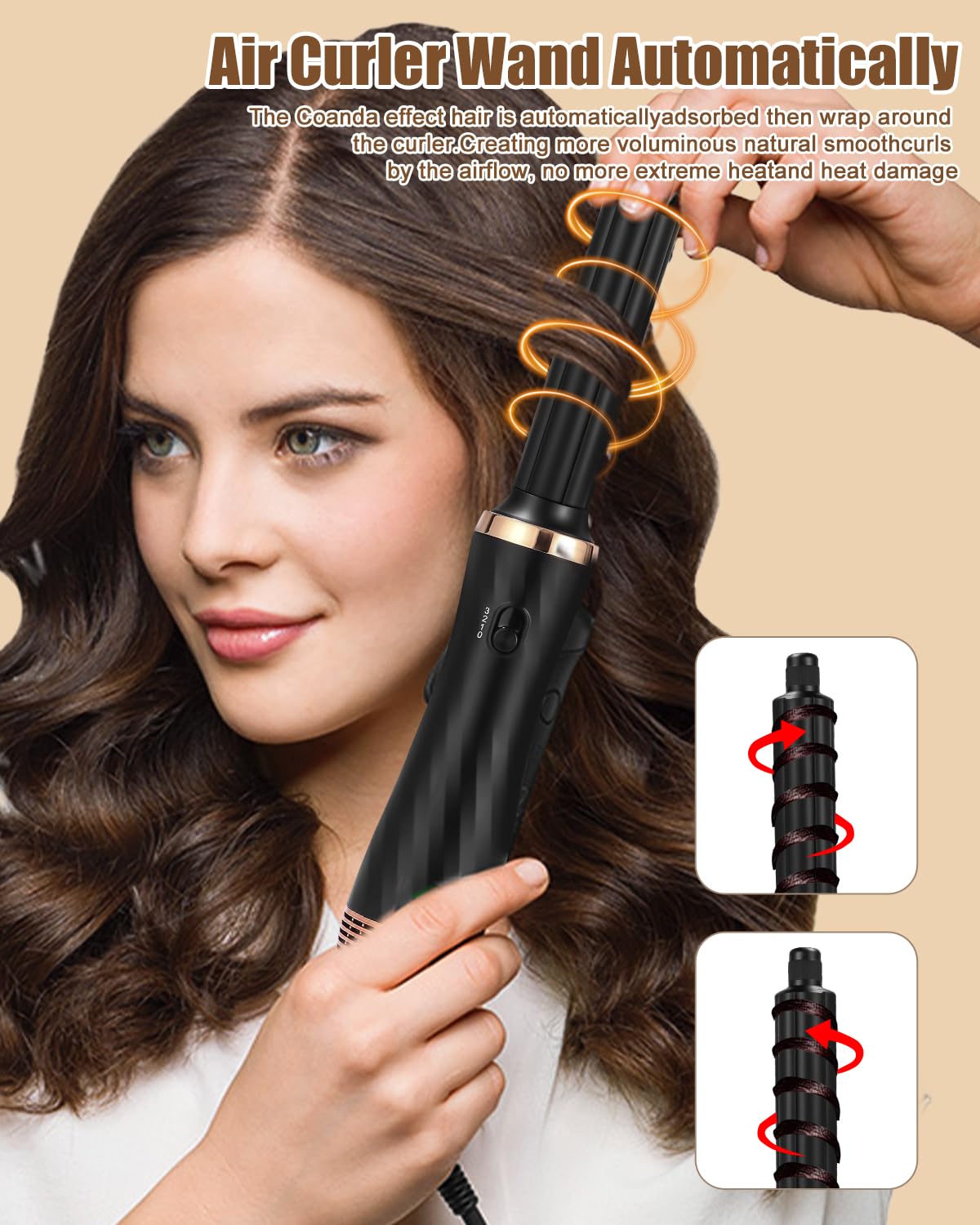 Cepillo Secador De Pelo 6 en 1, Cepillo de Aire Caliente,Cepillo Alisador Pelo,Secador de Pelo,Rizador Automático,Hermal Brush,Moldeador Pelo Voluminizador, 3 Temperaturas, Para Seca, Alisa, Volumen