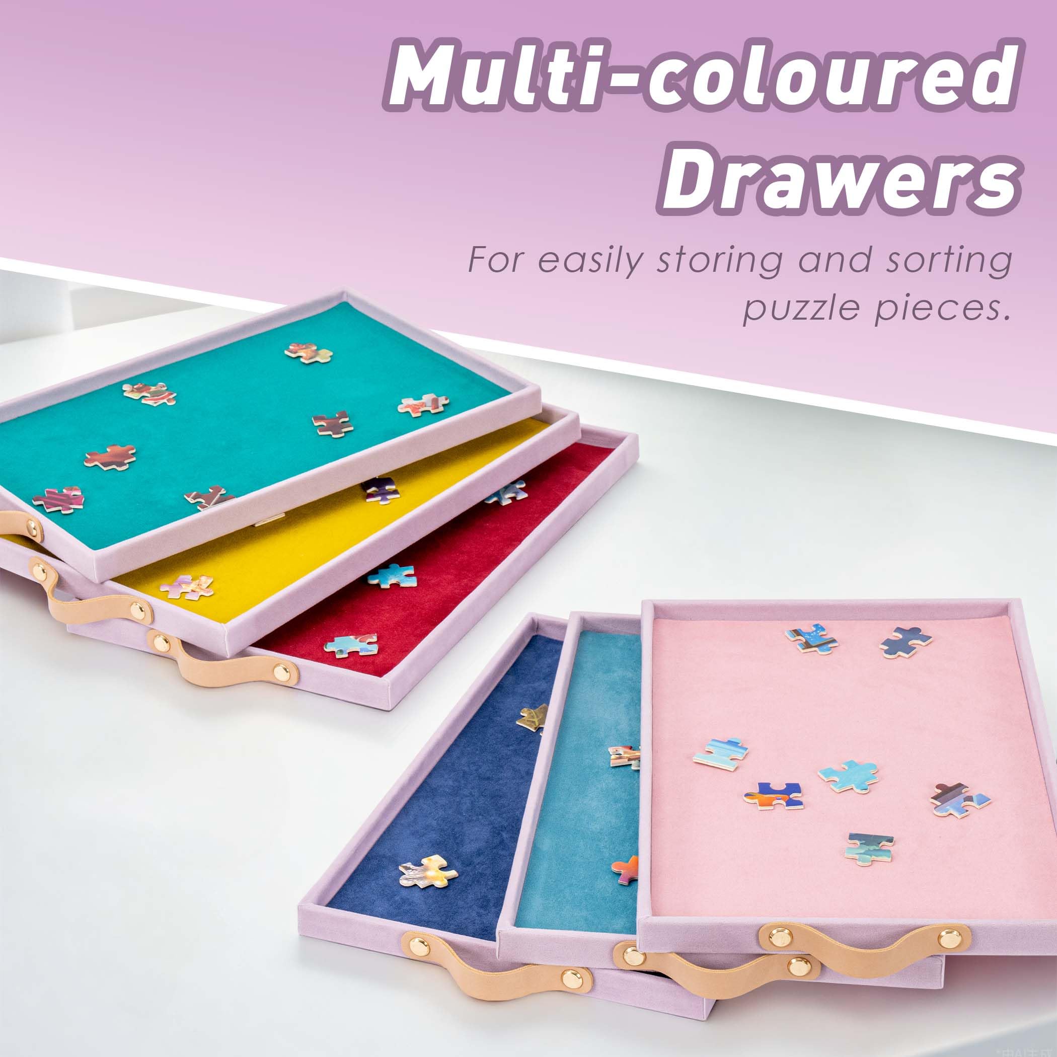 Tektalk Table de puzzle portable recouverte de flanelle avec support réglable intégré et couvercle – Plateau en bois à 3 angles d'inclinaison – Planche à puzzle portable avec 6 tiroirs de tri, jusqu'à