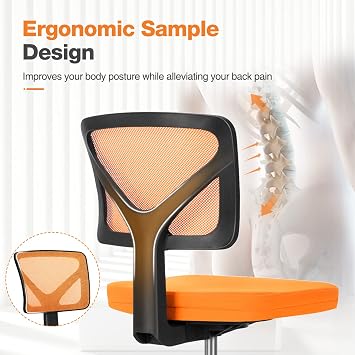 Sweetcrispy Small Armless Desk Chair, Mesh Rolling Office Chairs