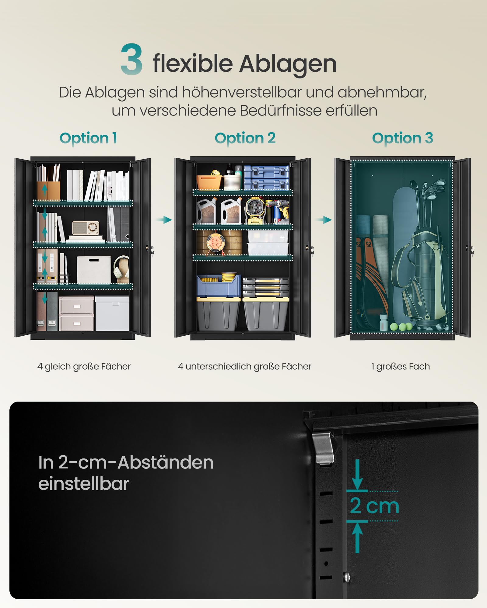 SONGMICS Aktenschrank, Metallschrank, Aufbewahrungsschrank, Büroschrank abschließbar, mit 2 Türen, aus Stahl, 80 x 40 x 140 cm, 3 verstellbare Ablagen, Mattschwarz OMC020BD01