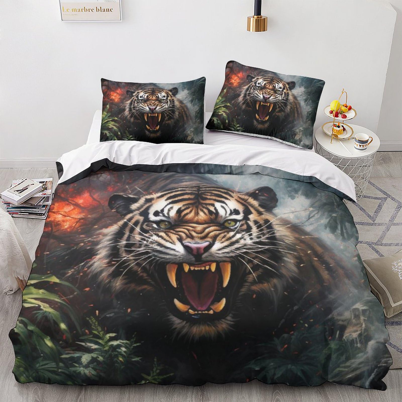 Housse de couette tigre 220x240 cm avec taies d'oreiller en microfibre