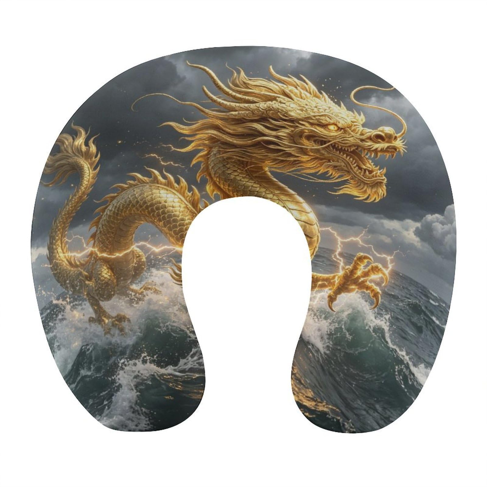 Btcowzrv Style Golden Sea Dragon U Shaped Neck Pillow Travel Pillows
