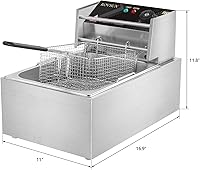 Vista 6 de ROVSUN Freidora eléctrica de 11.4 cuartos de galón con cesta y tapa, freidora de cocina comercial de 2500 W, freidora francesa de acero inoxidable